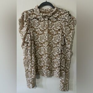 Dolan Cream and Brown Lace Floral Blouse